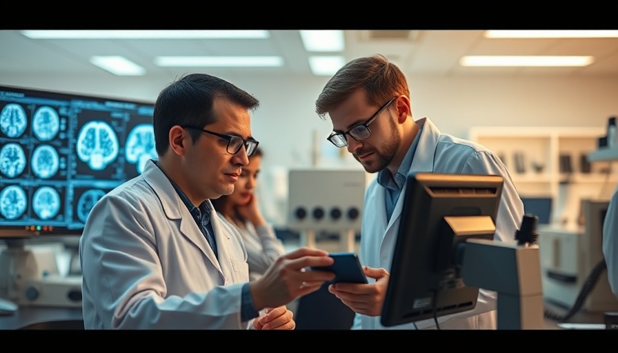 Scientists in lab analyzing data on brain changes linked to trauma.