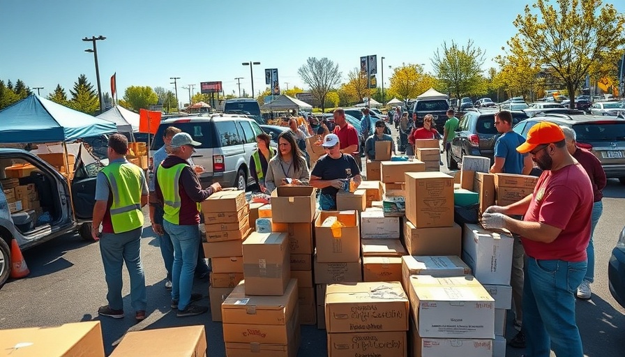 Tarrant Area Food Bank volunteers manage food supplies, outdoors.