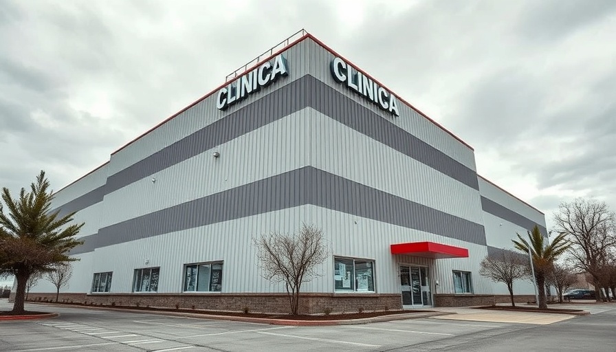 Exterior of clinic building in Texas linked to illegal abortion case arrests.