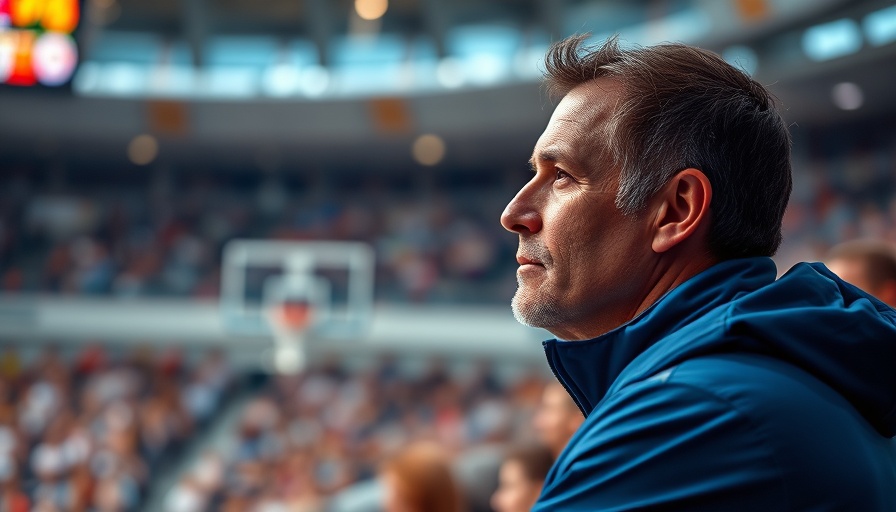 Thoughtful man at sports event in South Alabama jacket.