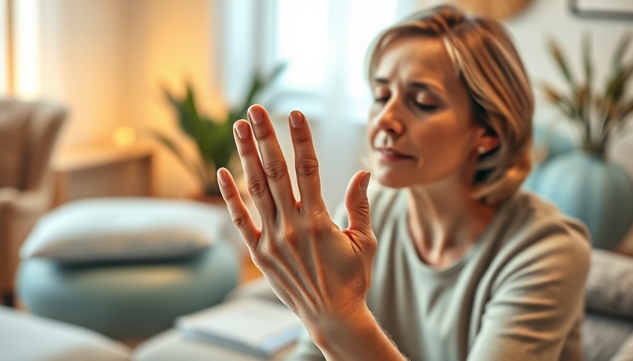 Person using rubber hand therapy for pain relief in cozy setting.