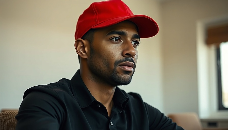 Man in a black shirt and red cap sitting indoors, contemplative expression, safer roads San Antonio.