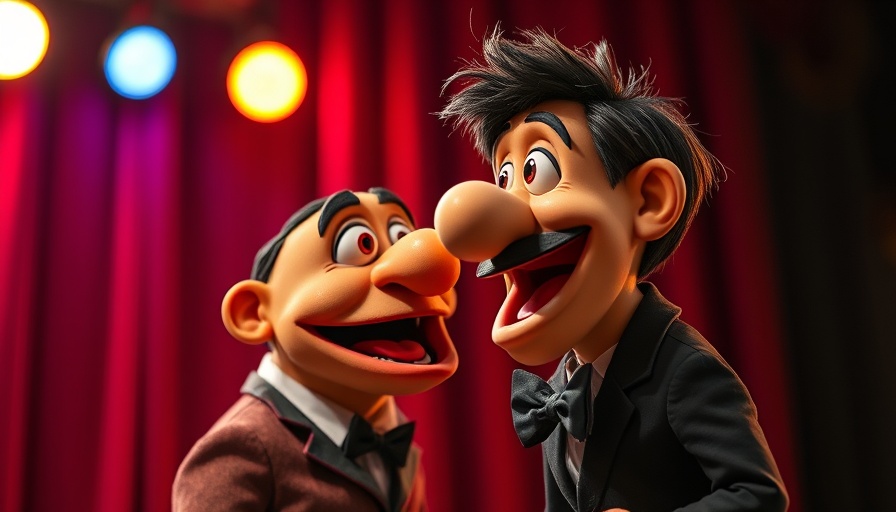 Comedian performing with puppet on stage after Trump victory.
