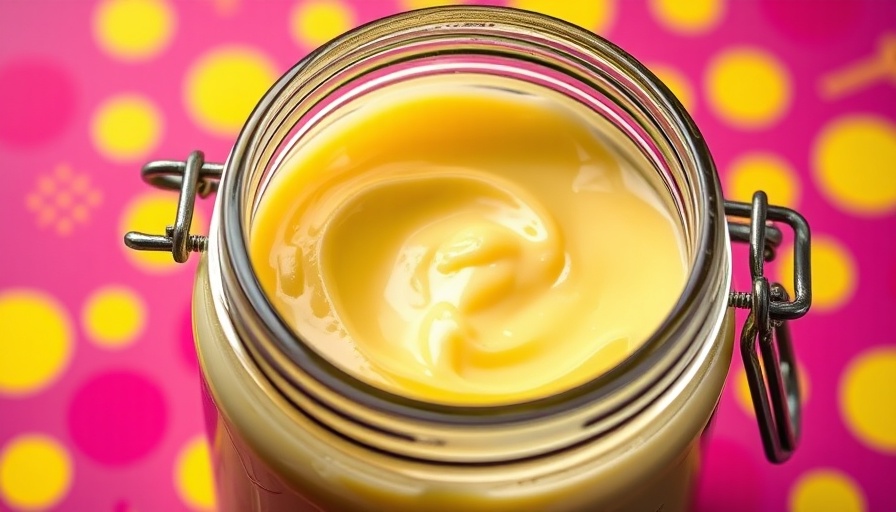 Beef tallow in a glass jar with colorful pop art background.