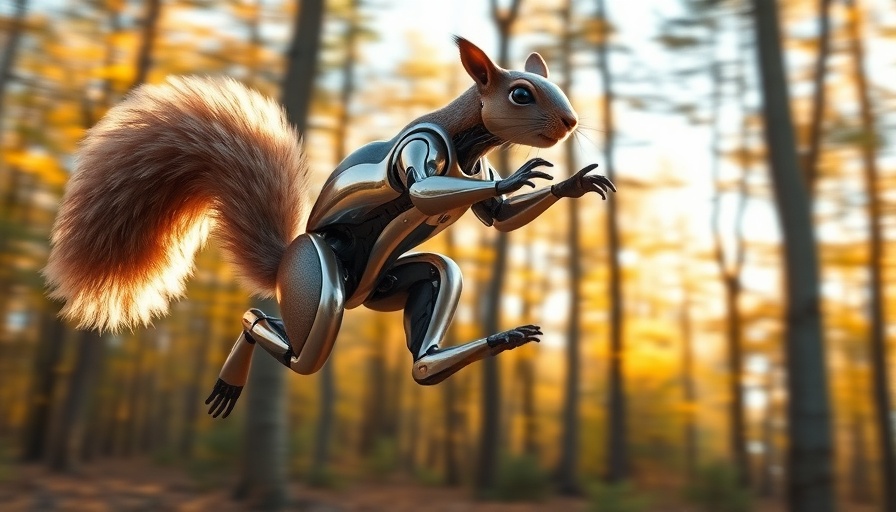 Agile squirrel-inspired leaping robot in a forest setting.
