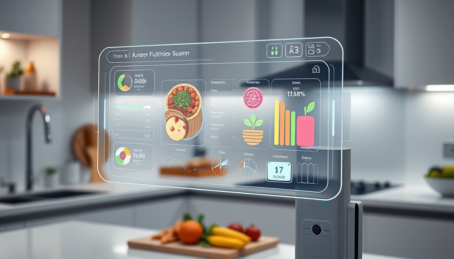 AI food scanner performing nutritional analysis in a modern kitchen.