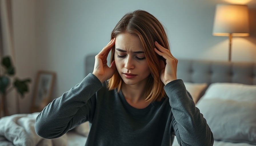 Young woman holding head in pain, illustrating migraine relief.