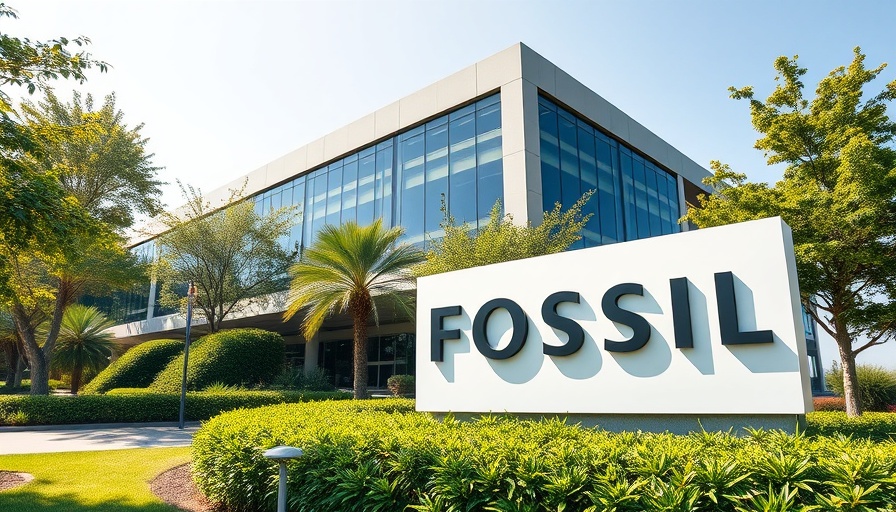 Fossil store building with prominent signage and garden