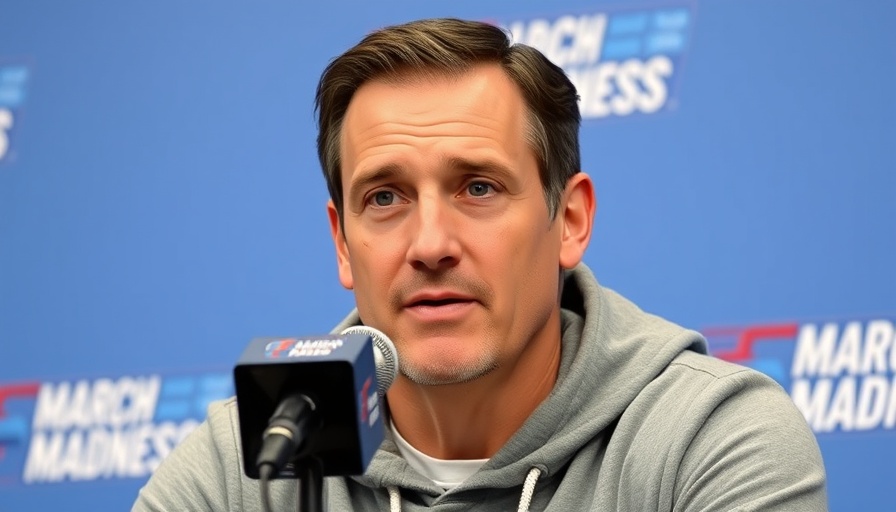 Coach at March Madness press conference for 2025 predictions.
