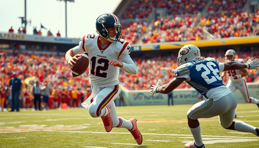 Shedeur Sanders in action during a football game, evading tackle.