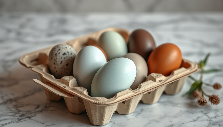 Naturally dyed Easter eggs in a carton on marble surface.