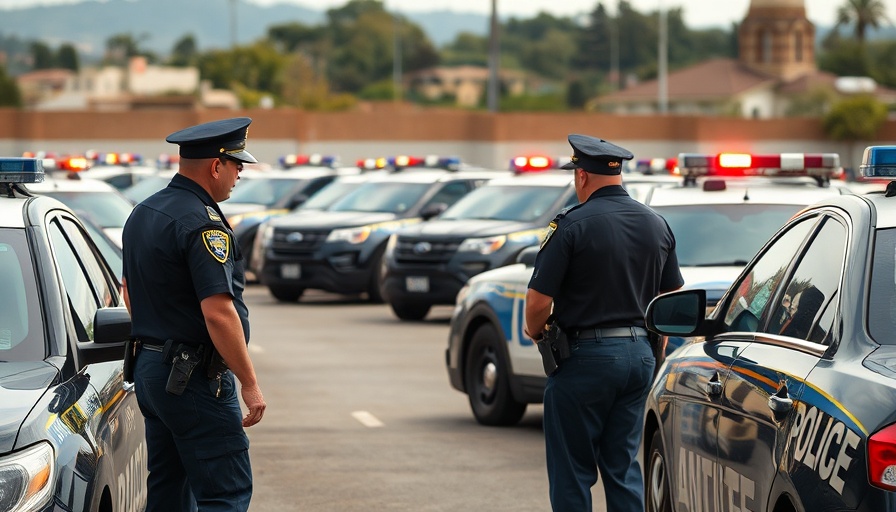 Police vehicles in parking lot during road rage incidents scene.