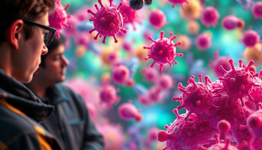 Probiotic intolerance illustration with digital bacteria and concerned individuals.