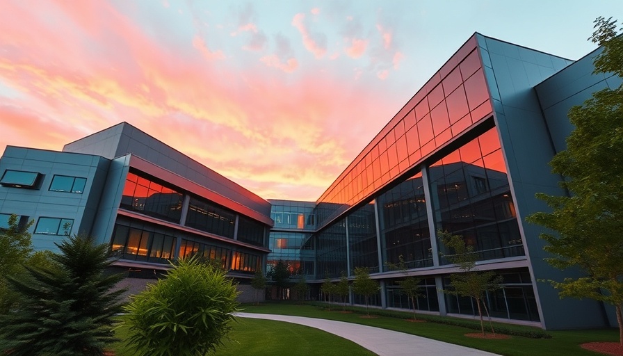 Modern Maine university building at sunset