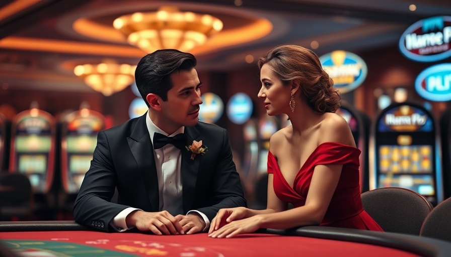 Elegant casino poker scene with man and woman in formal wear, Doctor Odyssey and 9-1-1 crossover.