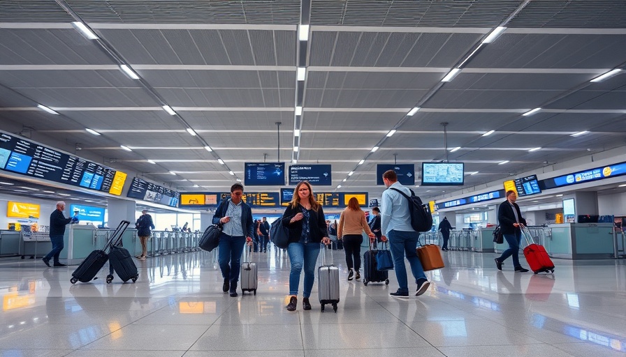 Houston business travelers at airport check-in.