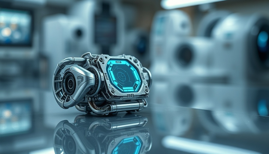 Futuristic wireless medical implant design, silver and blue tones.