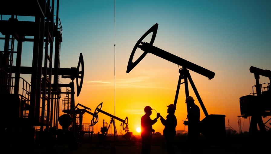 Houston business news: Oil workers silhouetted at sunset.