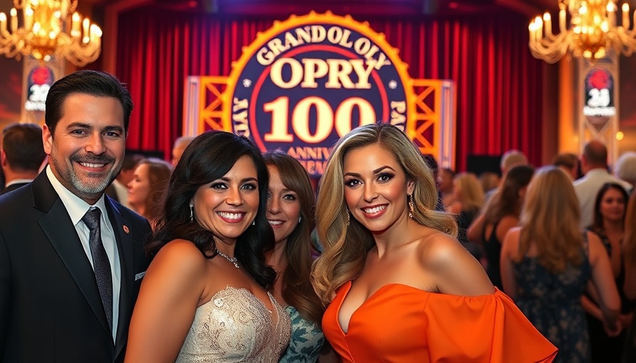 Elegant attendees celebrating Grand Ole Opry 100th anniversary.