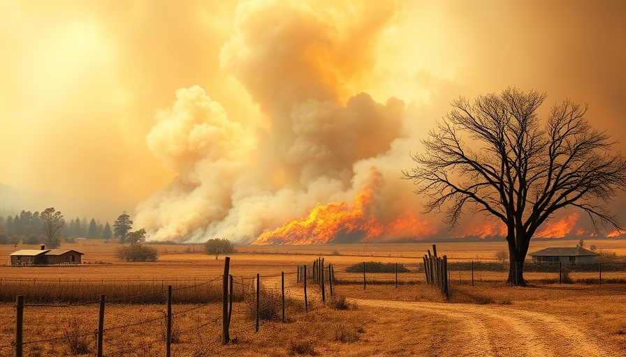 San Jacinto County wildfire raging on a rural landscape.