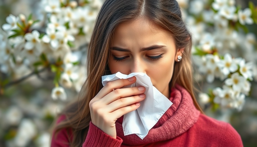 Woman sneezing with tissue in garden, reflecting Houston allergy.
