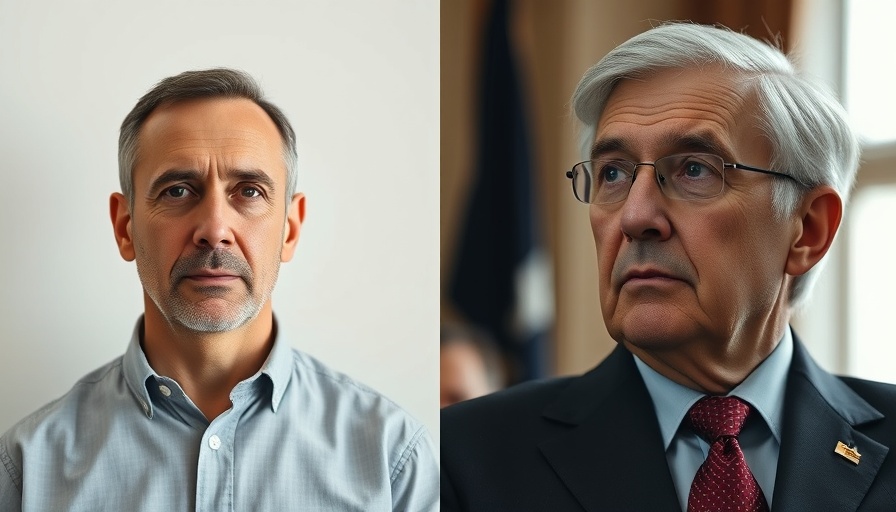 Man commuted by Biden facing drug and firearms charges, side-by-side with thoughtful politician.