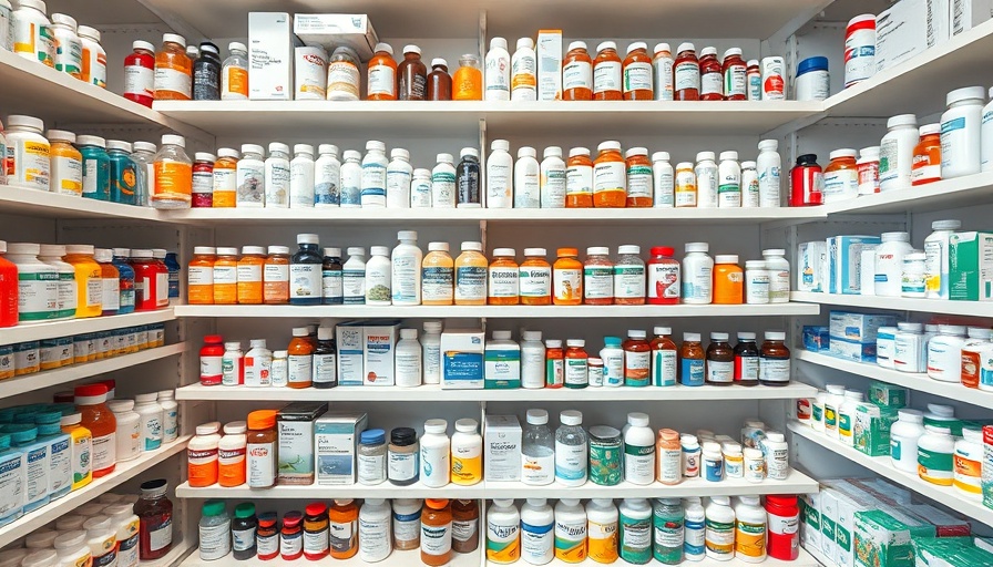 Diverse pharmacy medication bottles arranged on shelves, cost-based reimbursement context.