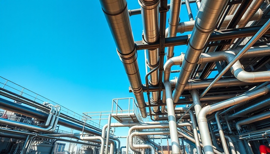 Industrial piping at an energy facility, related to Energy Transfer Greenpeace lawsuit.