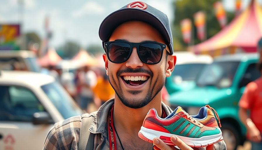 Man enjoying Tacos & Tequila Festival 2025 holding sneakers.