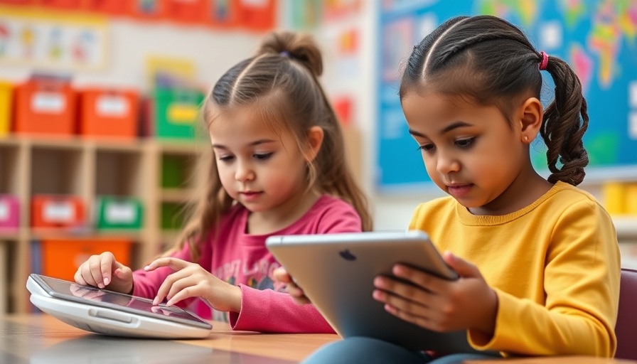 Children using tablets in classroom, community health and wellbeing.