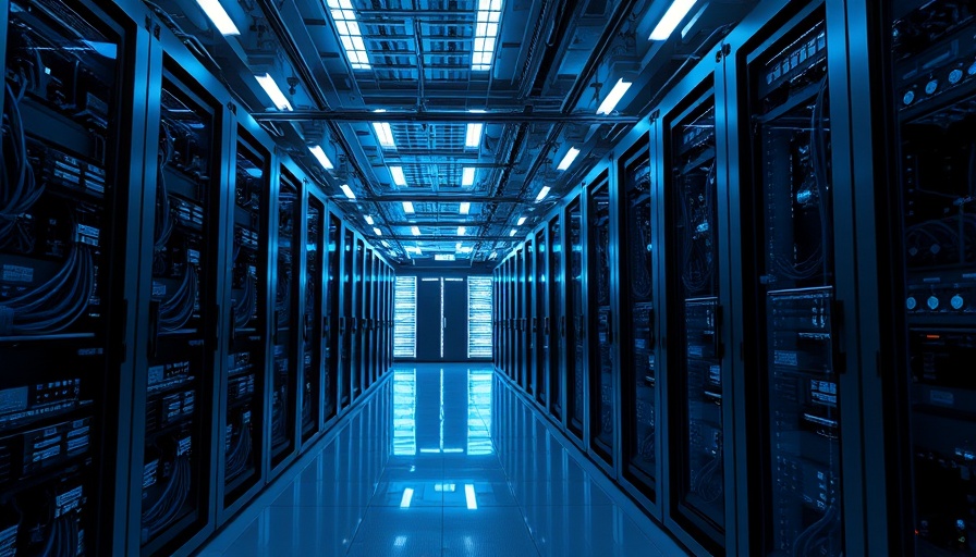 Impact of big tech data centers on US grid with server rows.