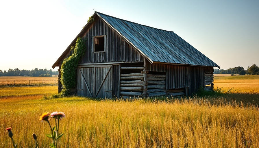Old barn in North Texas field representing agrarian history.