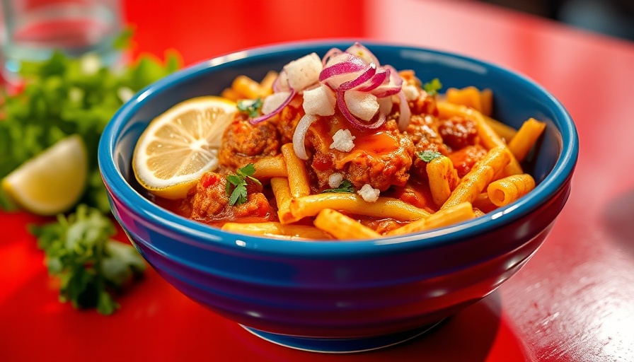 Maskaras Mexican Grill dish with lemon and onions in a blue bowl.
