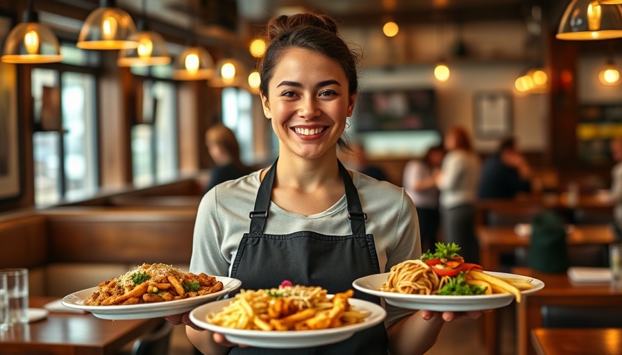 San Antonio business server in restaurant serving food.