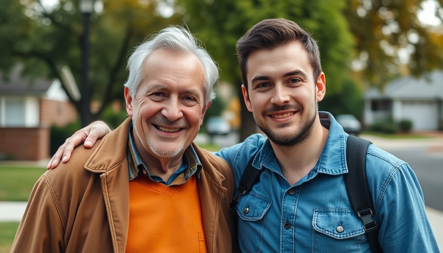 Friendly older man and young man at George Foreman Community Center outdoors.