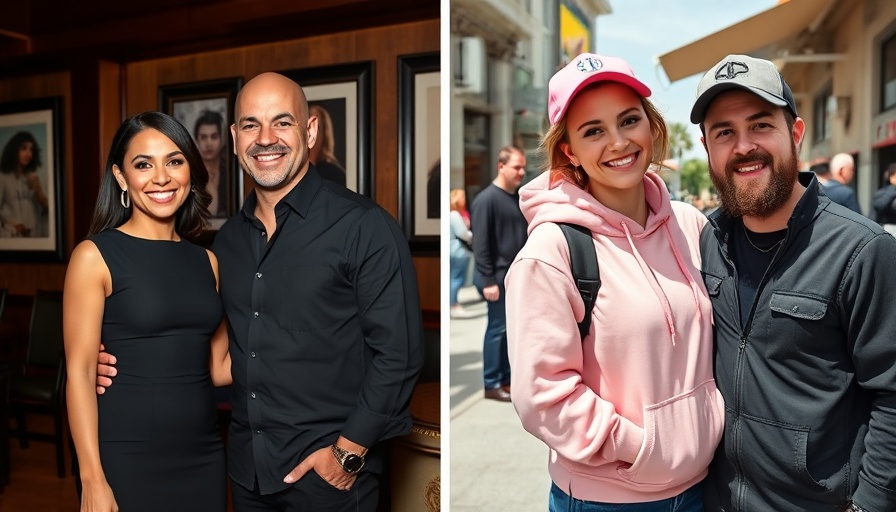 Collage of two couples smiling at events and outdoors.