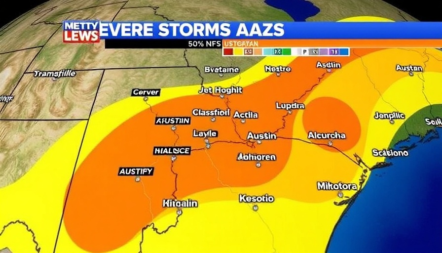 San Antonio weather storm alert map with severe risk areas.