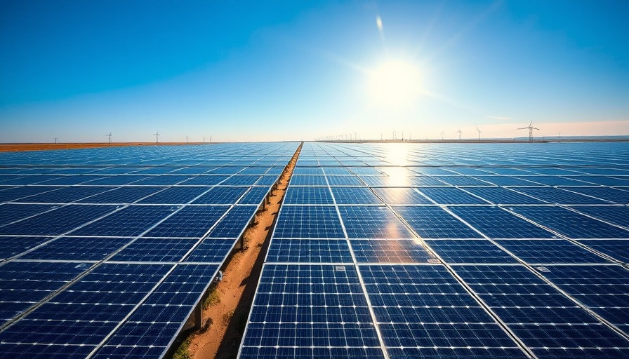 Houston data center hub with expansive solar panels under blue sky.