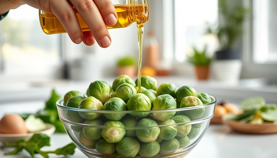 Hands pouring seed oil into a bowl of vegetables. Seed Oils Health Impact.