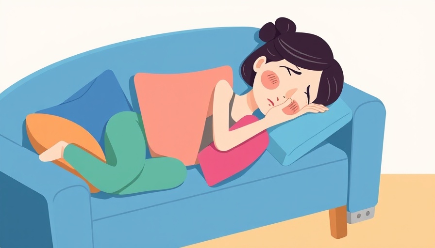 Cartoon of a tired woman on couch illustrating sleep habits of doctors.