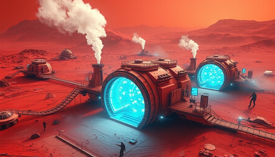 Futuristic oxygen generation on Mars concept.