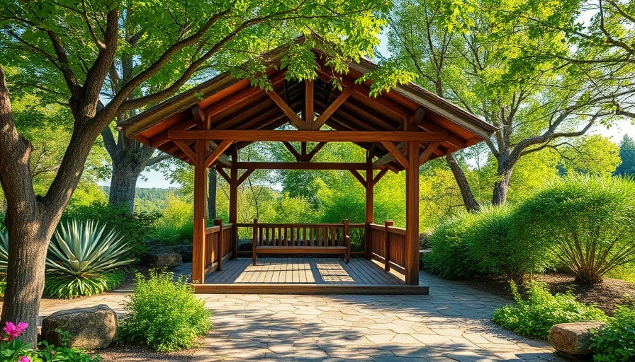 Charming pavilion in lush San Antonio setting, ideal for cultural events.