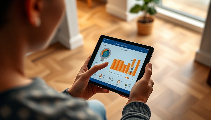 Managing energy efficiency on tablet in modern home setting.