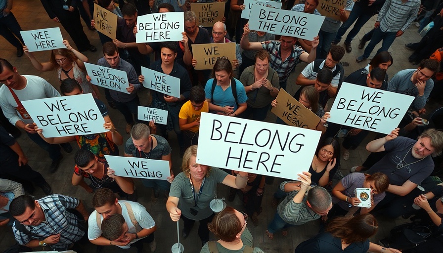 Protestors with 'WE BELONG HERE' signs, Texas DEI debate focus.