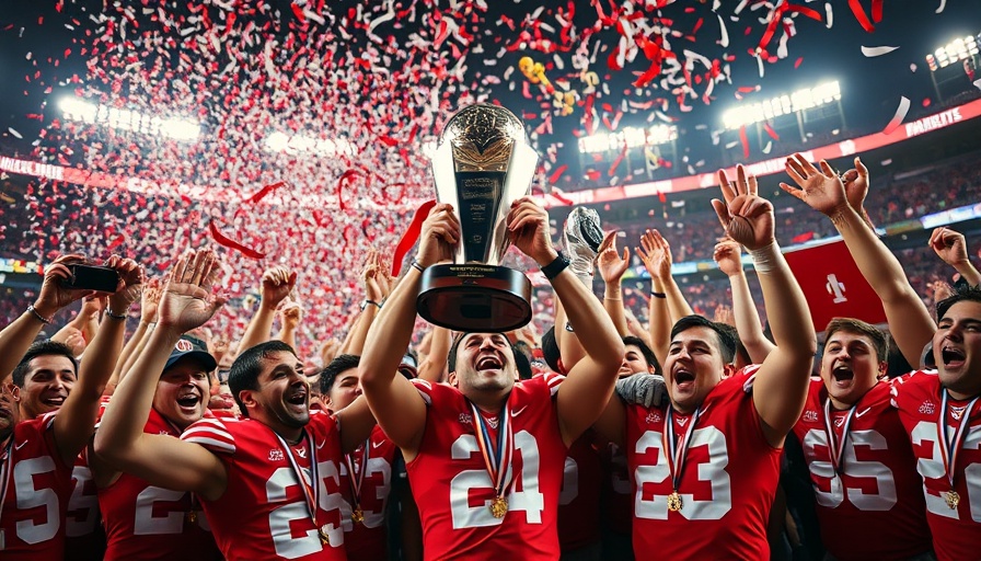 Ohio State national championship celebration with trophy and confetti.