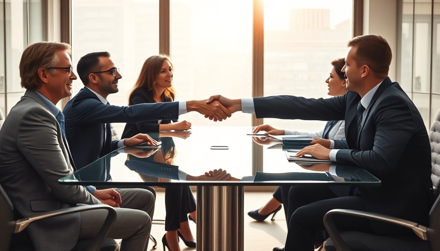 Business meeting handshake symbolizing collaboration, health and wellness.