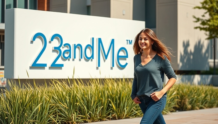 Woman walking past 23andMe logo, highlighting potential health and wellness impact.