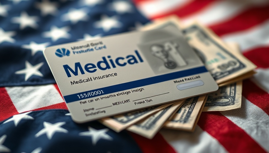 Medicaid insurance and US money on American flag, symbolizing economic tension.