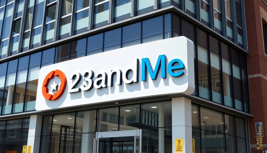 23andMe logo at a corporate building related to genetic data and AI.