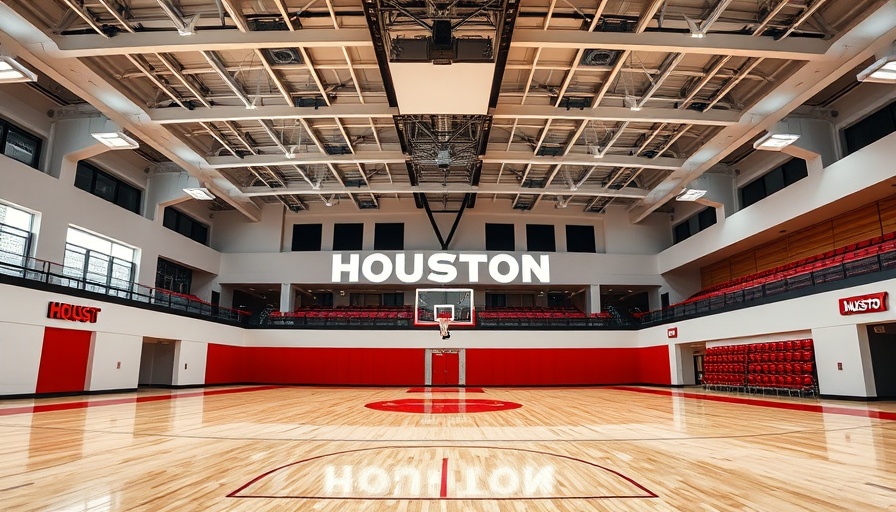 Houston business: sleek indoor basketball facility with HOUSTON branding.